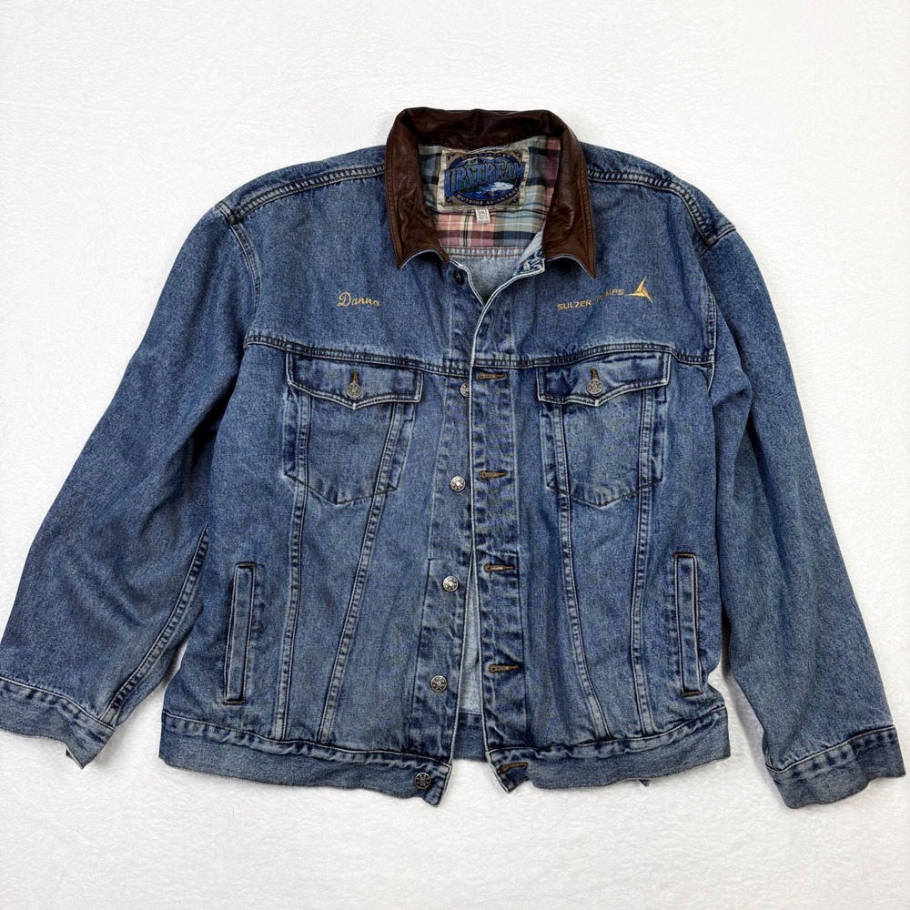 Mens Dunbrooke Upstream Denim Jacket XXL Leather Collar Embroidered Trucker